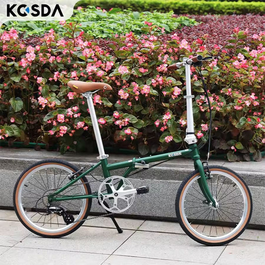 KOSDA Lightweight 20 Inch 8 Speed Chrome-molybdenum Steel Folding Bicycle Ultra Adult and Student Retro Road Bicycle